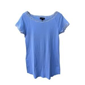 Lauren Ralph Lauren Womens Short Sleeve Top Small Blue Lace Trim Shirt